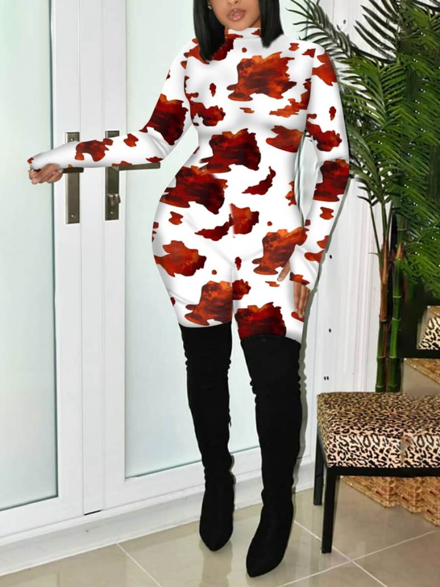 

Lovely Casual Half A Turtleneck Print Patchwork White One-piece Jumpsuit