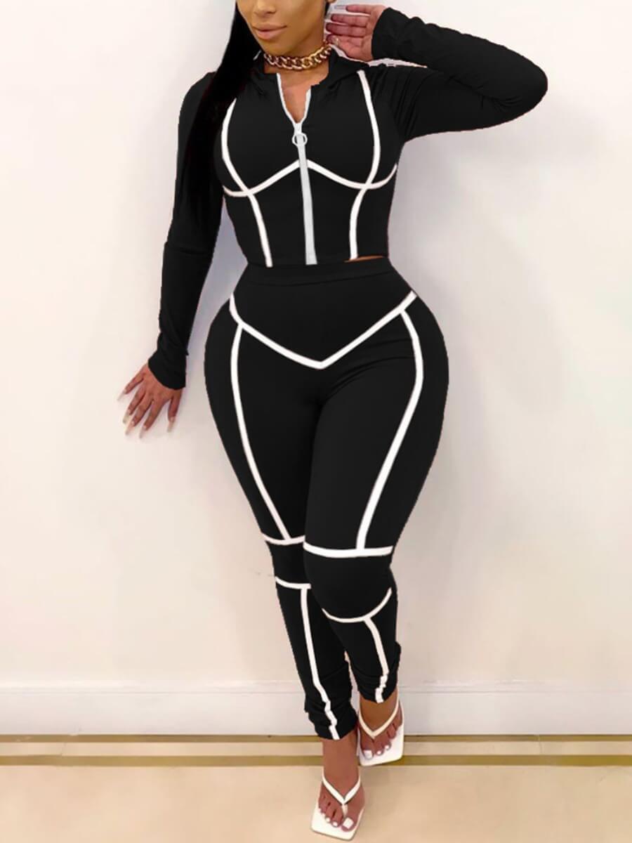 

Lovely Street Striped Zipper Design Black Plus Size One-piece Jumpsuit