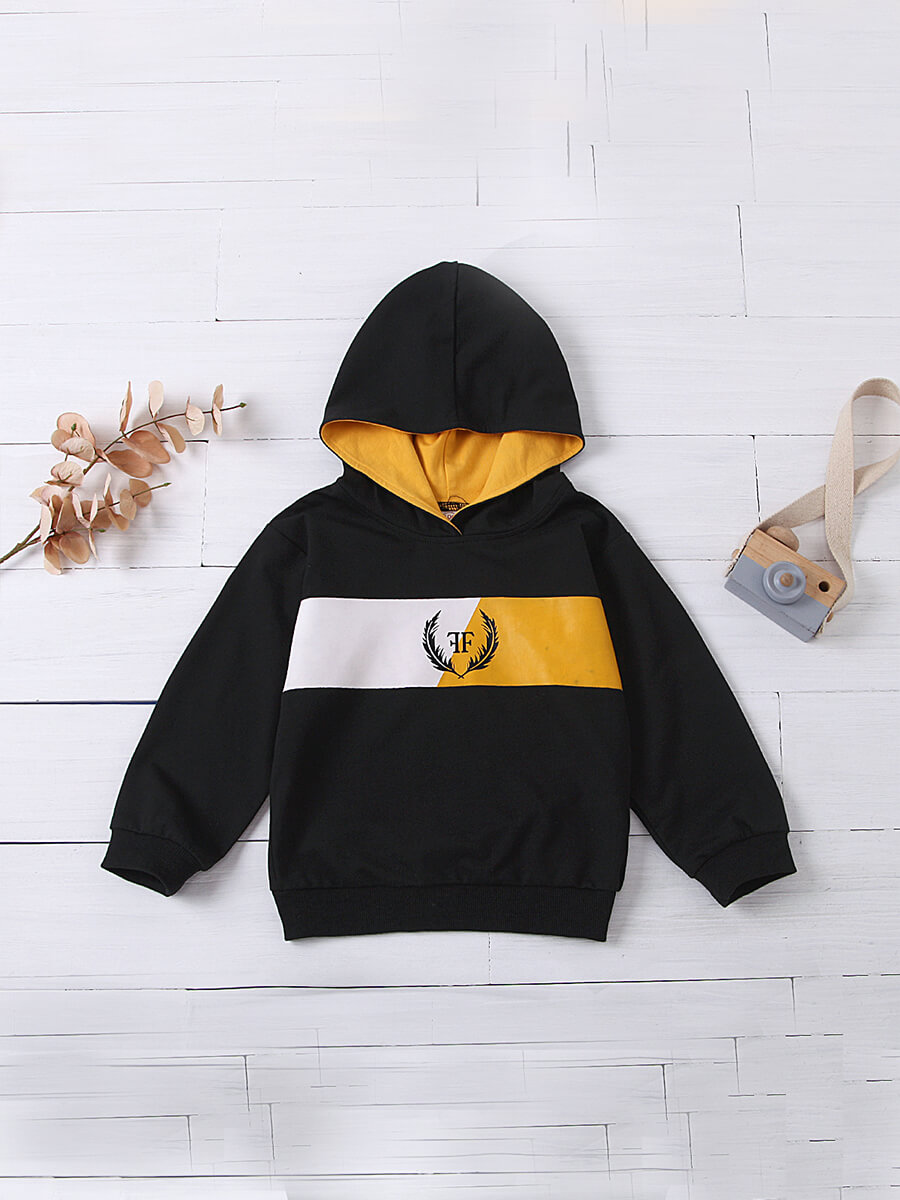 

Lovely Sportswear Hooded Collar Color-lump Patchwork Black Boy Hoodie