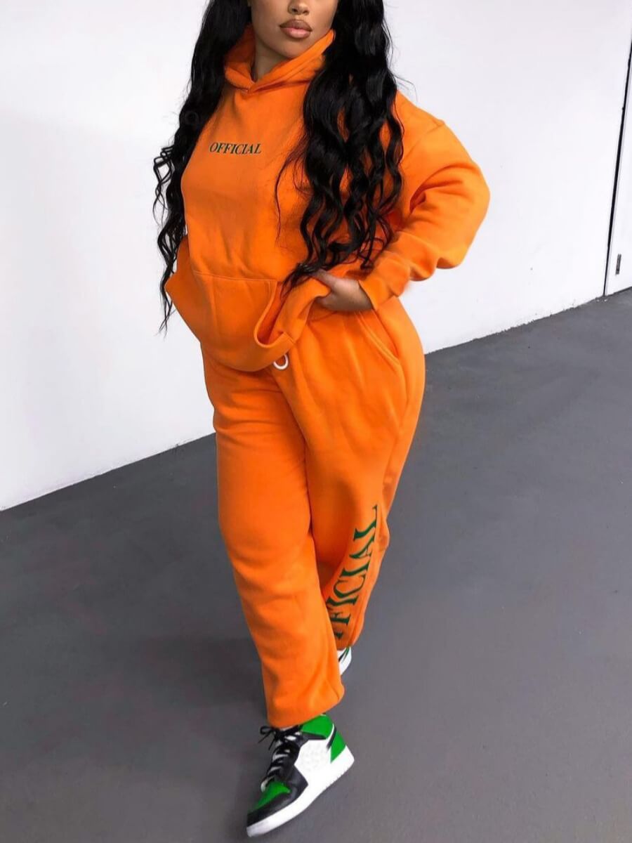 

Lovely Casual Letter Print Kangaroo Pocket Croci Two Piece Pants Set