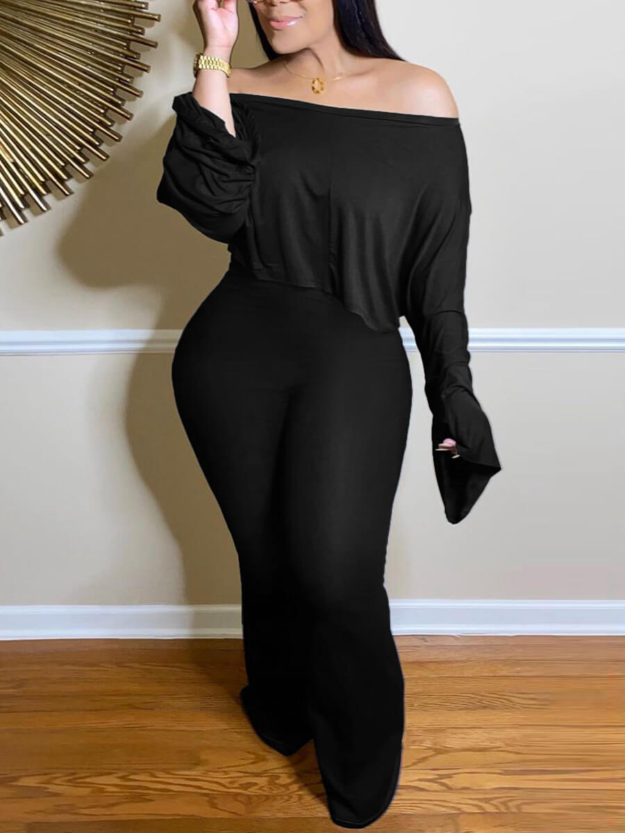 

Lovely Chic Off The Shoulder Elastic Black Two Piece Pants Set