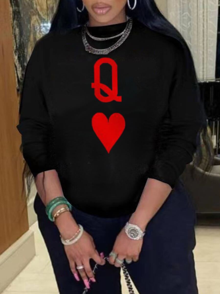 

Lovely Casual Heart-shaped Letter Print Black Hoodie