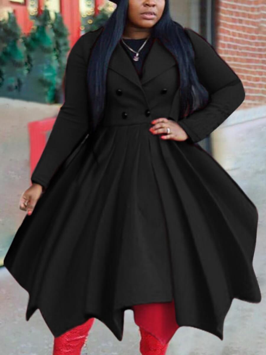 

Lovely Stylish Turndown Collar Asymmetrical Black Woolen Coat