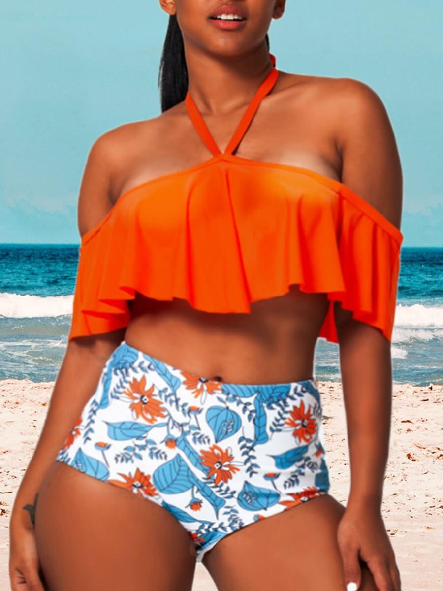 

Lovely Sweet Floral Print Flounce Design Croci Tankini