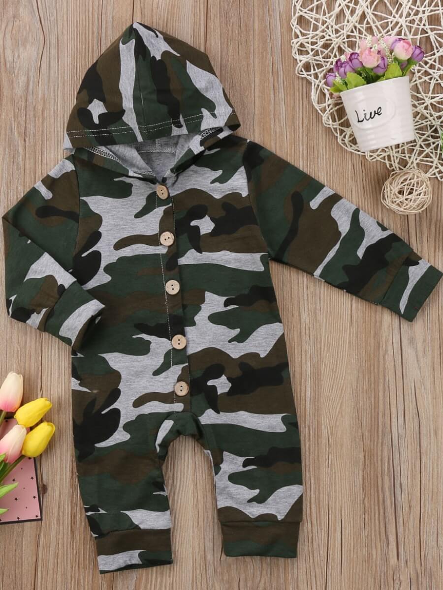 

Lovely Casual Hooded Collar Camo Print Army Green Boy One-piece Jumpsuit, Army green camouflag