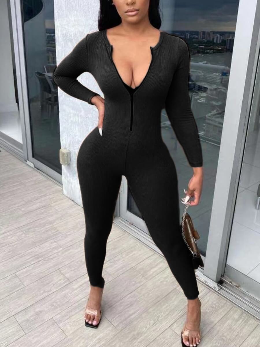 

Lovely Casual Deep V Neck Black One-piece Jumpsuit