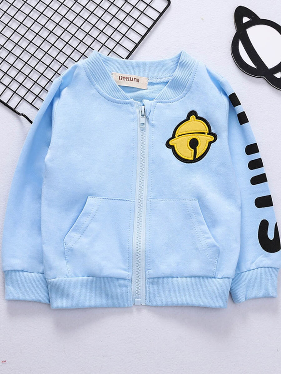 

Lovely Casual Letter Print Zipper Design Blue Girl Jacket, Baby blue