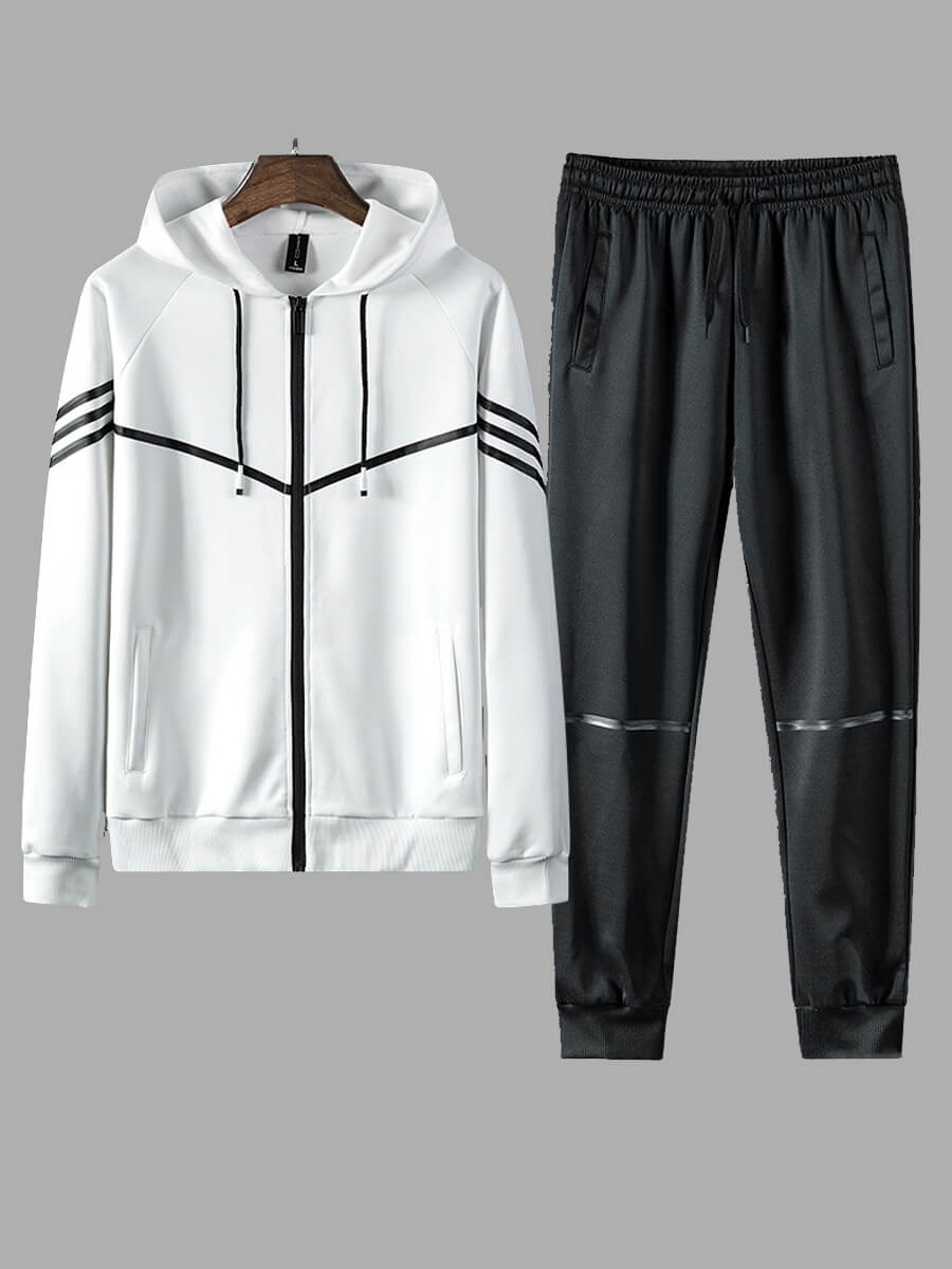 

Lovely Sportswear Striped Drawstring White Men Two Piece Pants Set
