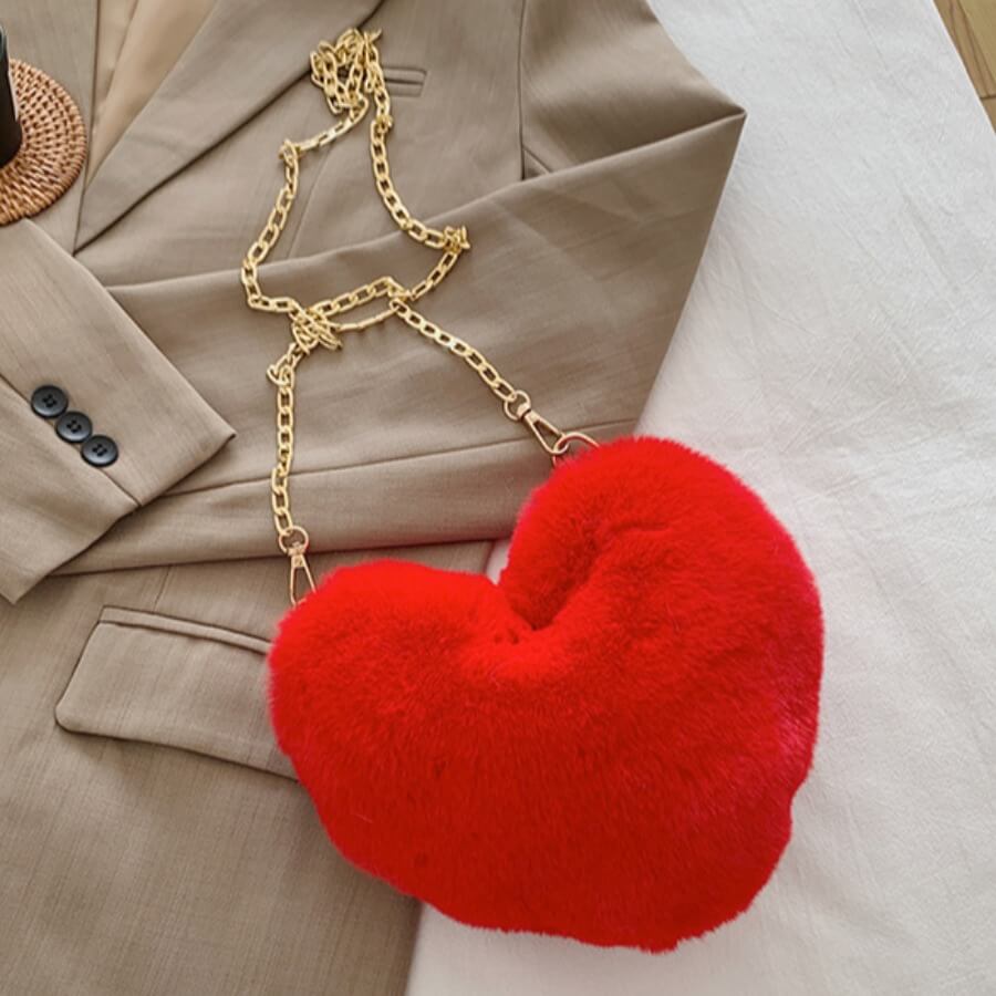 

Lovely Casual Heart-shaped Metal Accessories Decoration Red Crossbody Bag