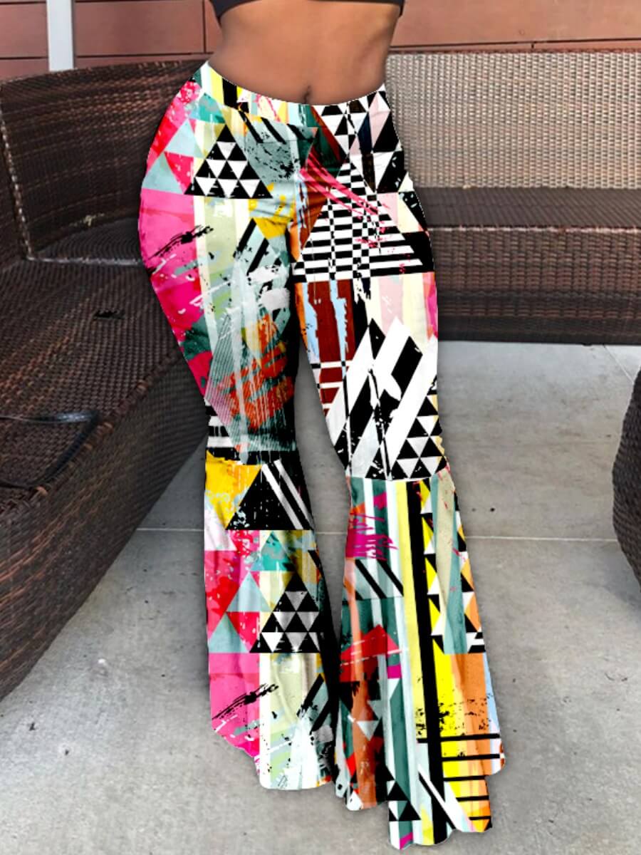 

Lovely Stylish Flared Geometric Print Multicolor Pants, Multi