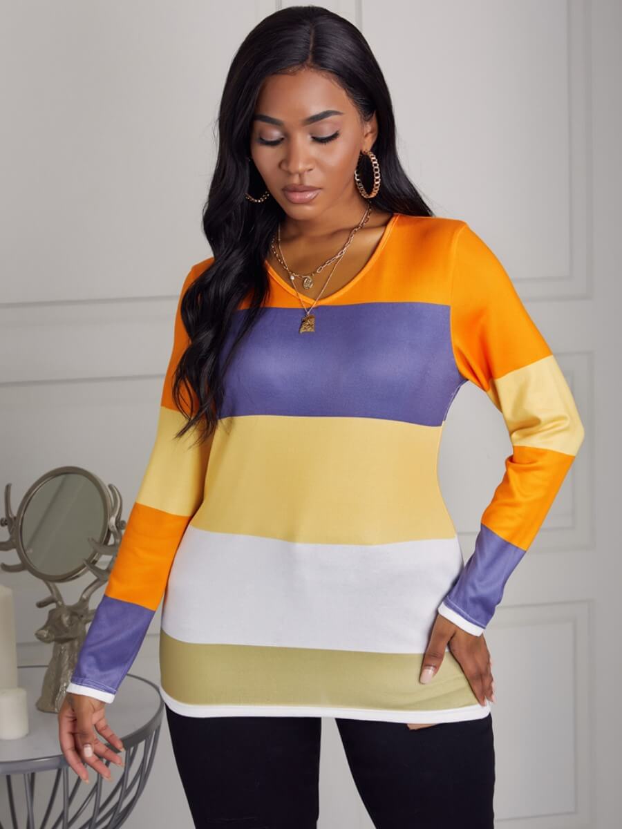 

Lovely Trendy Striped Patchwork Yellow Sweater