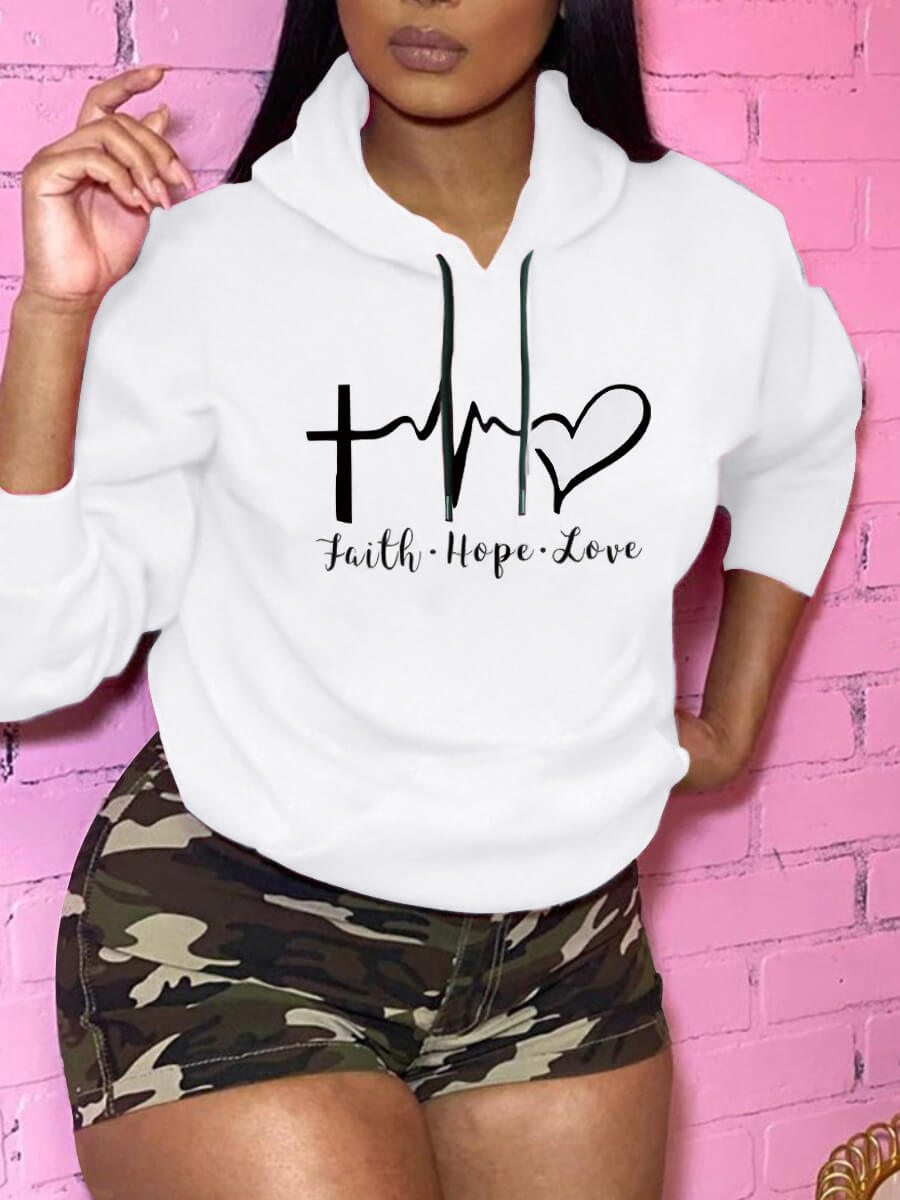

Lovely Leisure Hooded Collar Letter Print White Hoodie