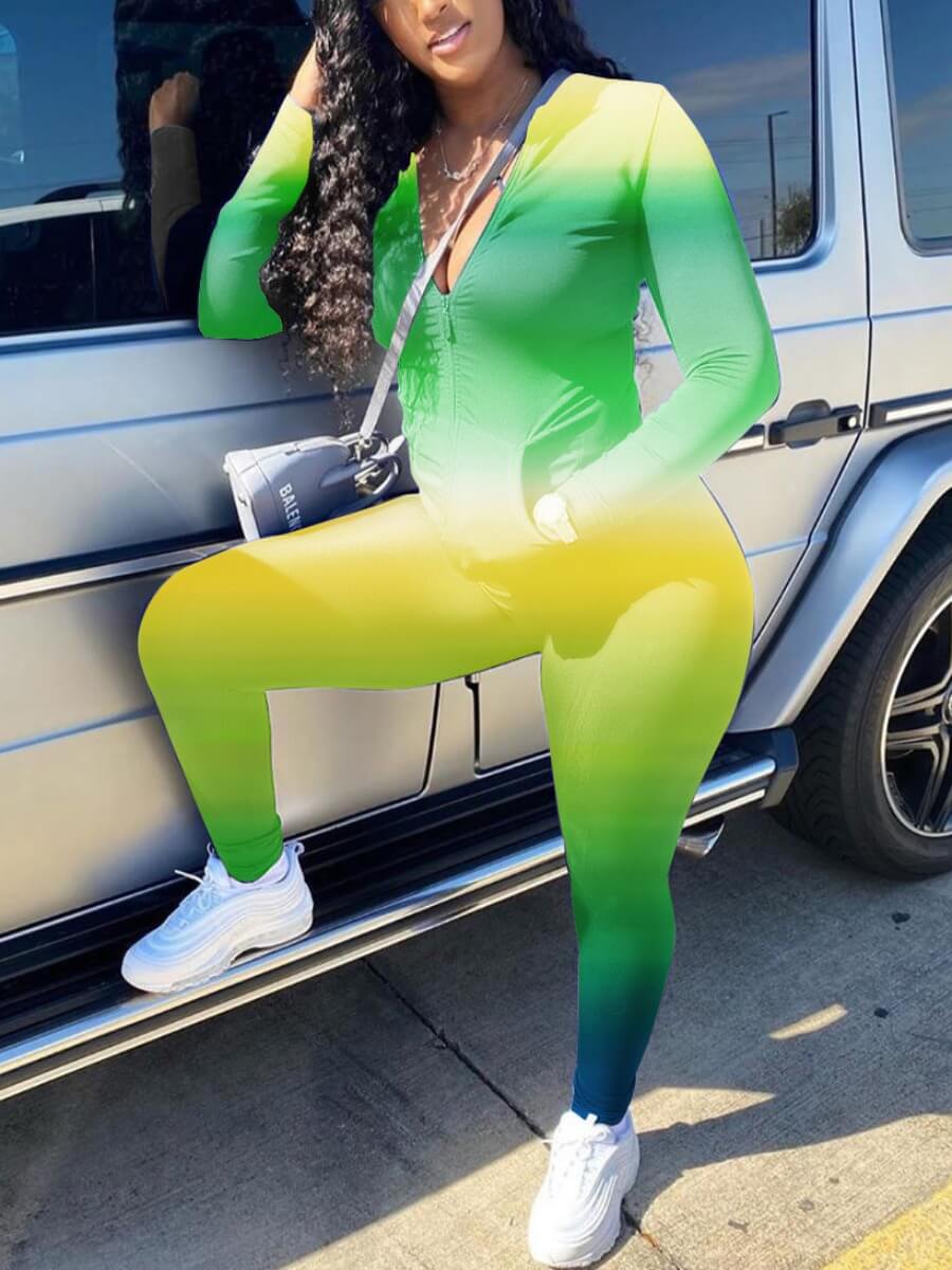 

Lovely Sweet Gradient Kangaroo Pocket Green Two Piece Pants Set