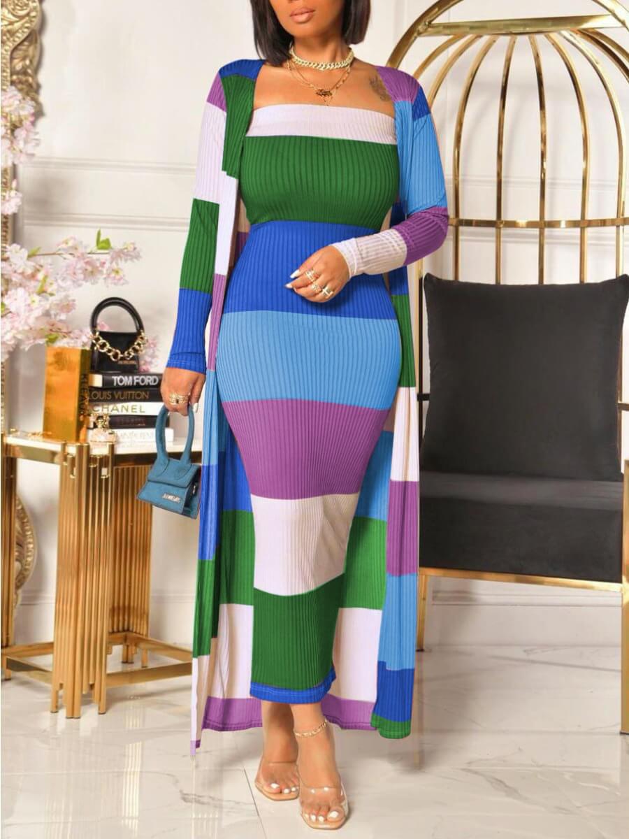 

Lovely Casual Color-lump Patchwork Blue Two Piece Skirt Set