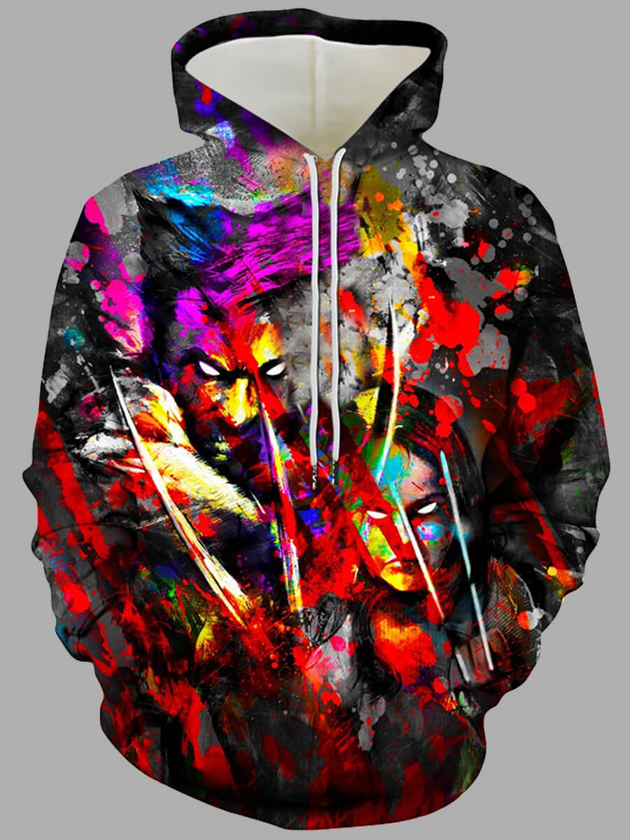 

Lovely Street Hooded Collar Graffiti Print Multicolor Men Hoodie, Multi