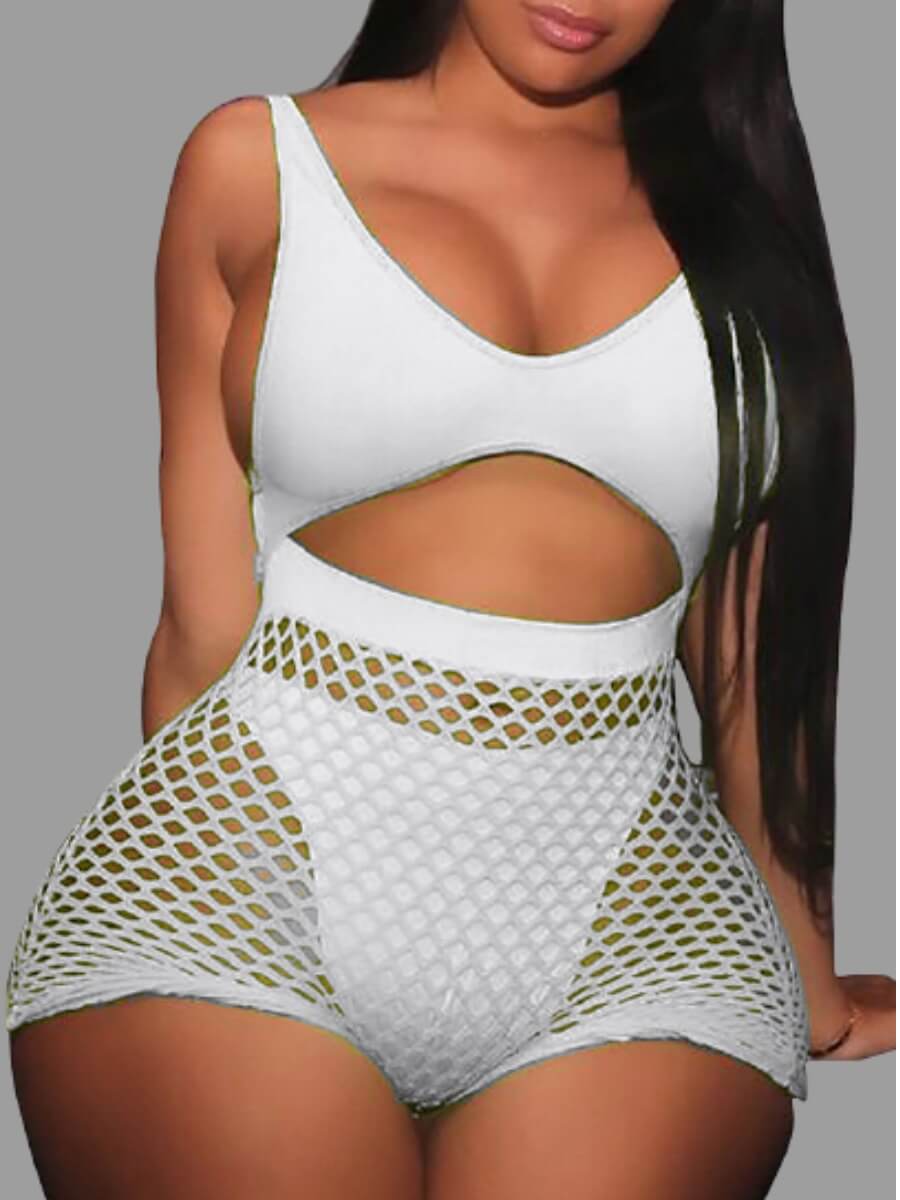 

LW Casual Backless Hollow-out White One-piece Swimsuit