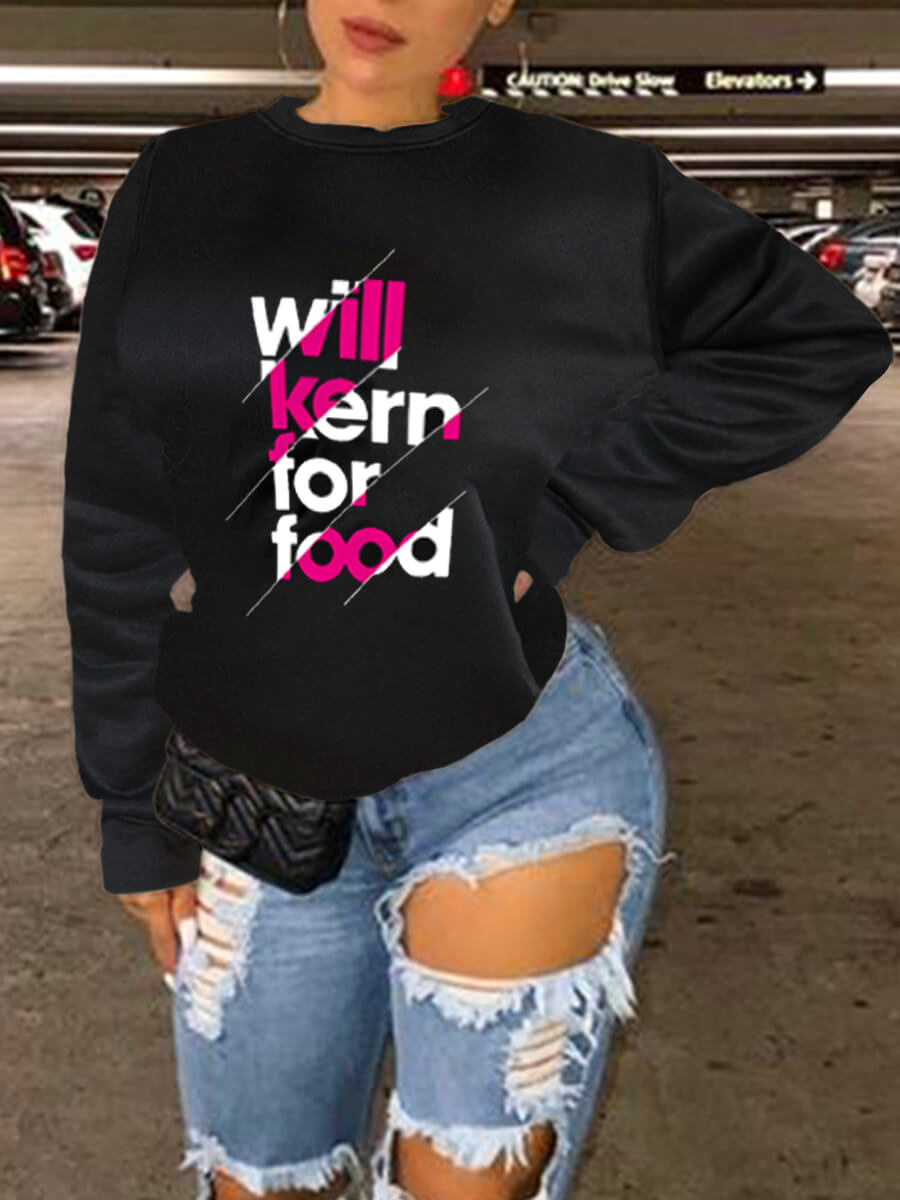 

Lovely Trendy Letter Print Patchwork Black Hoodie
