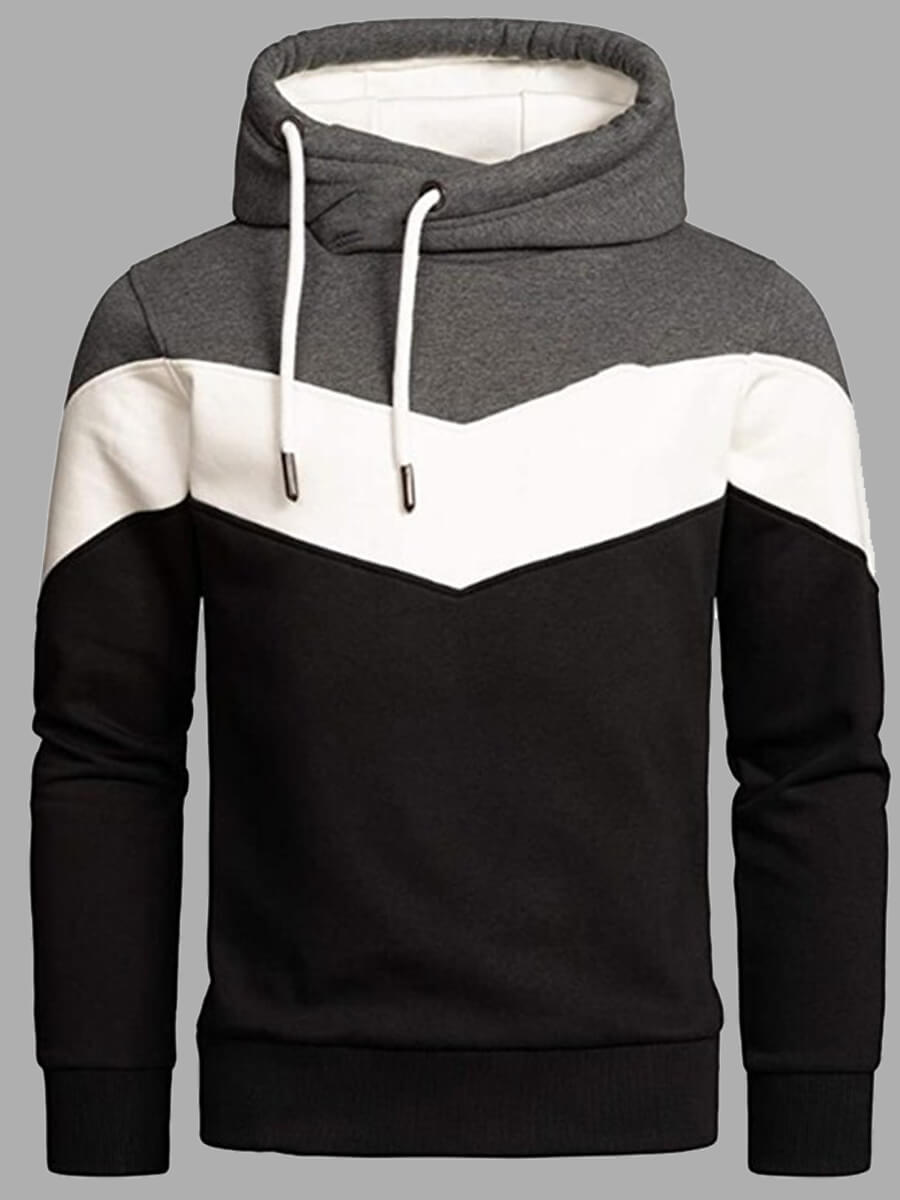 

Lovely Casual Hooded Collar Color-lump Patchwork Black Men Hoodie