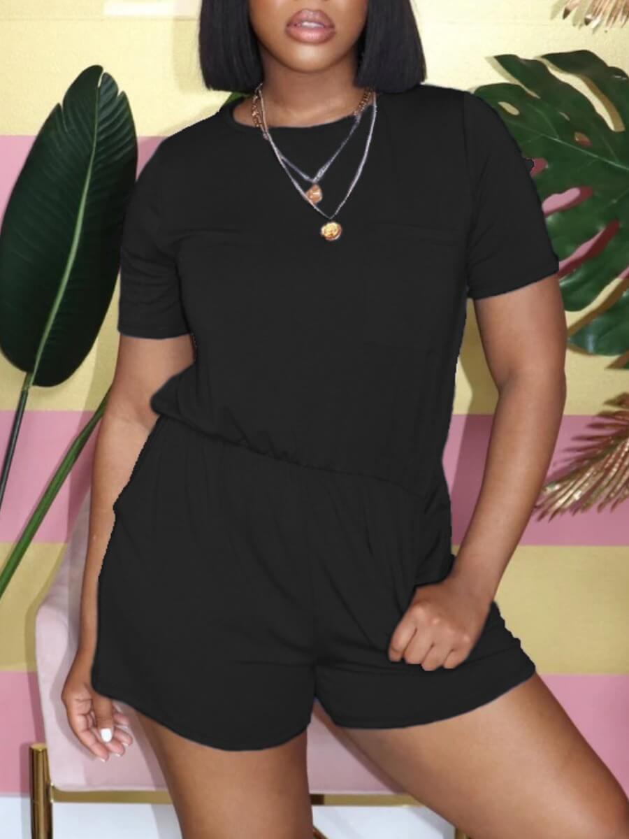 

Lovely Casual O Neck Hollow-out Black One-piece Romper