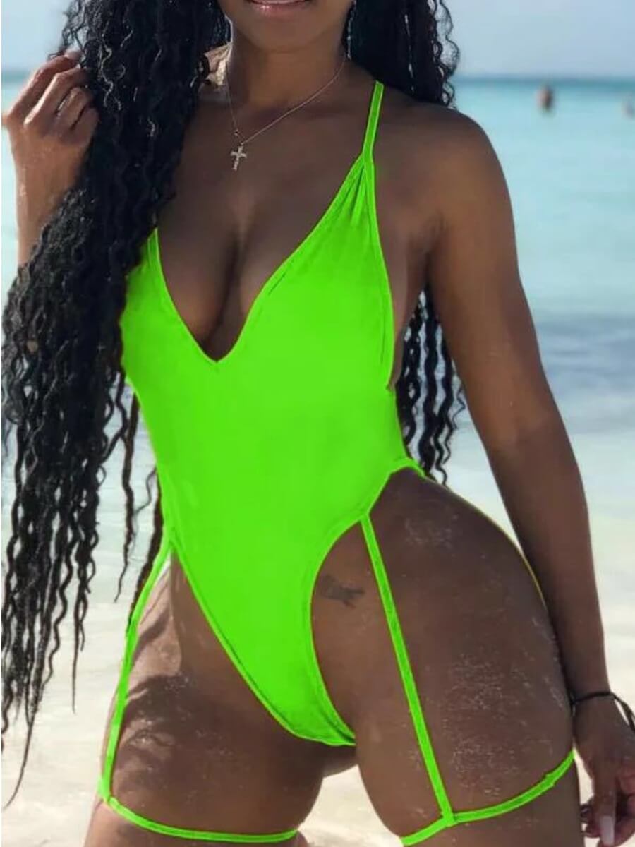 

Lovely Casual Bandage Hollow-out Design Green One-piece Swimsuit