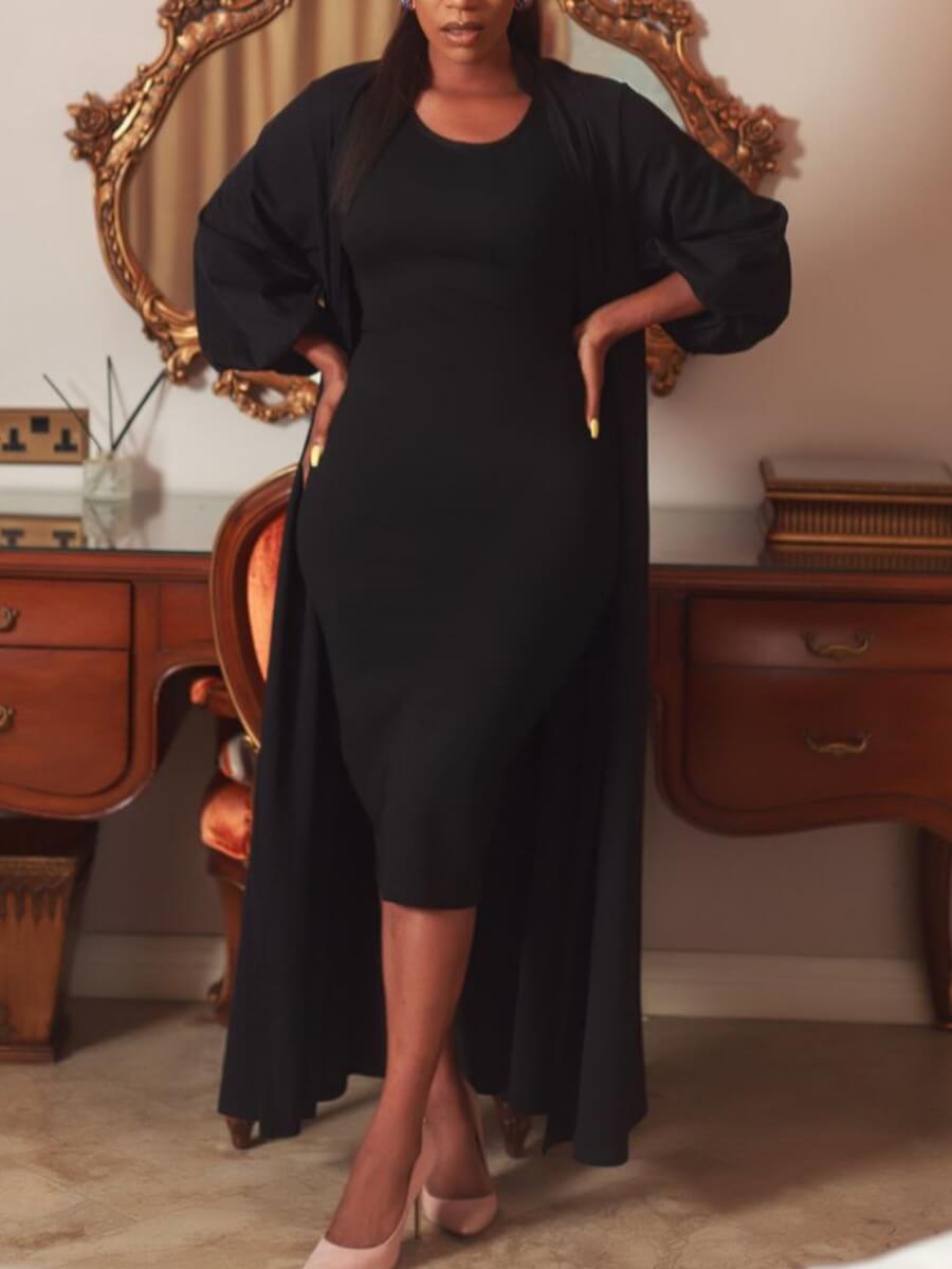 

Lovely Casual O Neck Basic Skinny Black Two Piece Dress Set