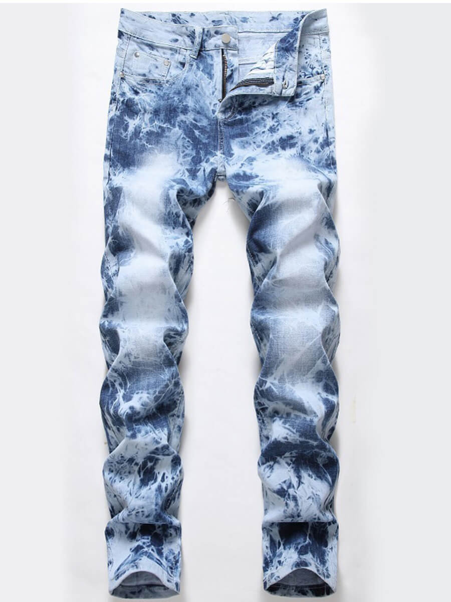 

Lovely Casual Mid Waist Tie-dye Baby Blue Men Jeans