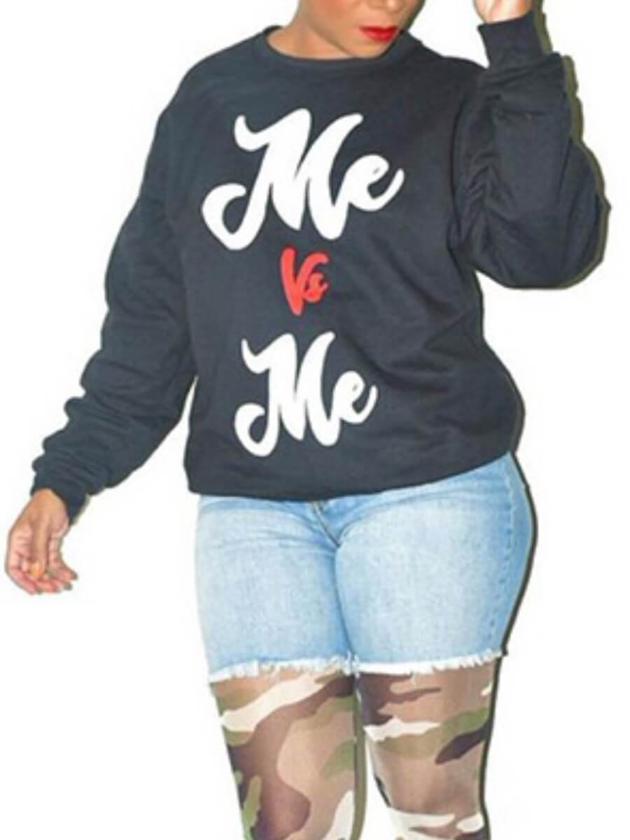 

Lovely Street O Neck Letter Print Black Hoodie