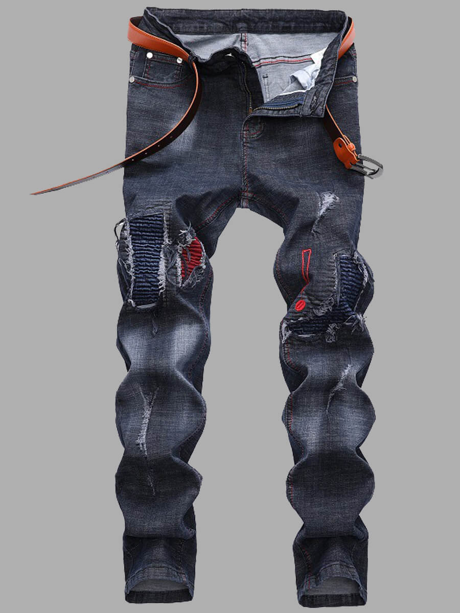 

Lovely Casual Mid Waist Broken Holes Black Men Jeans