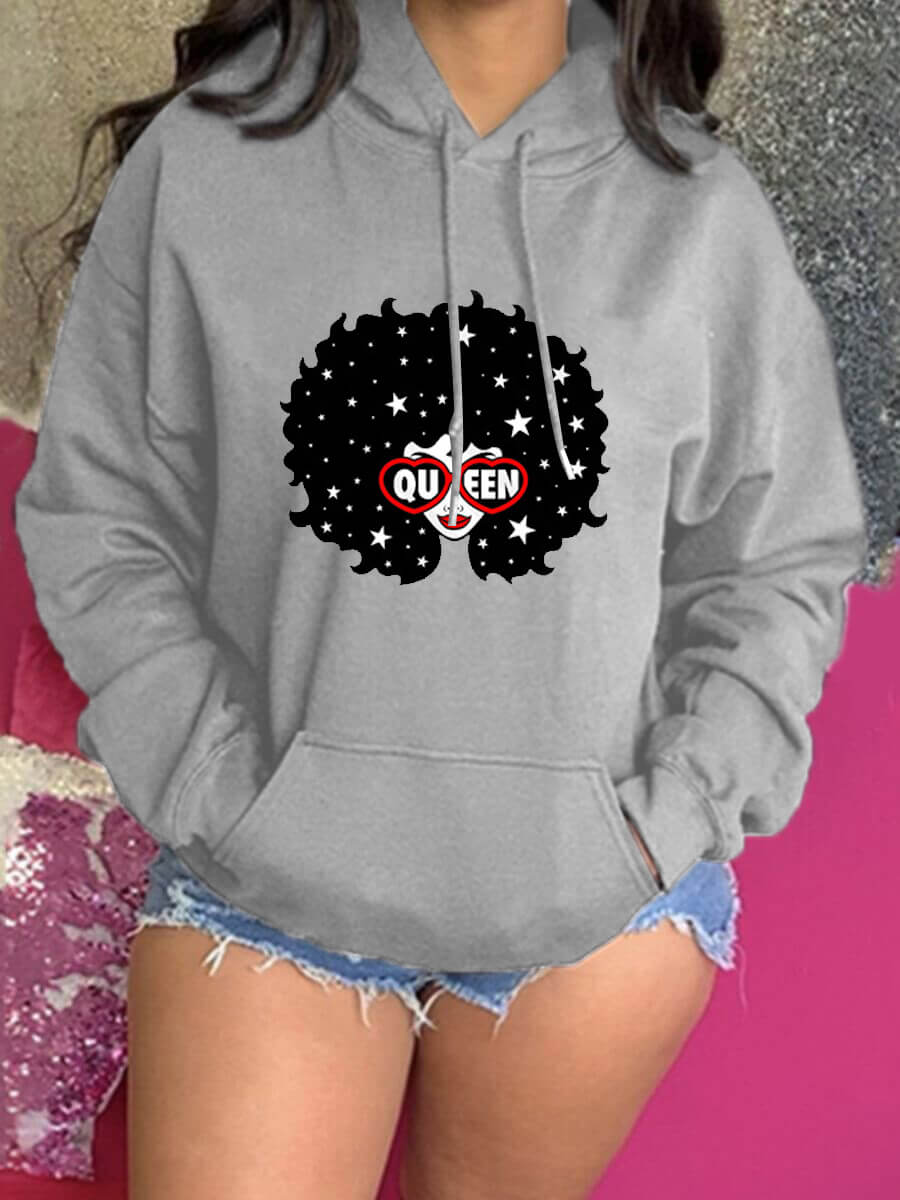 

Lovely Casual Hooded Collar Print Grey Hoodie