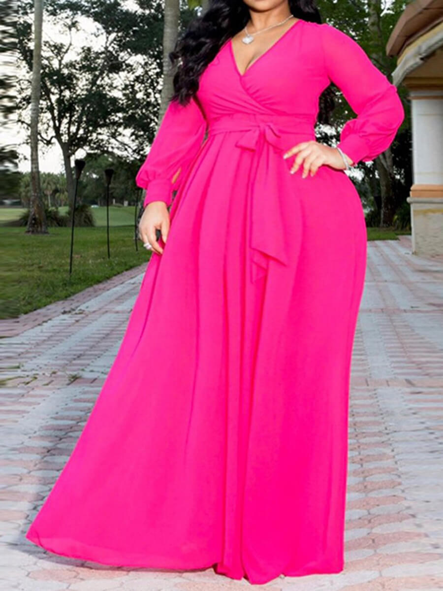 

Lovely Casual Lace-up Fold Design Rose Red Floor Length A Line Dress