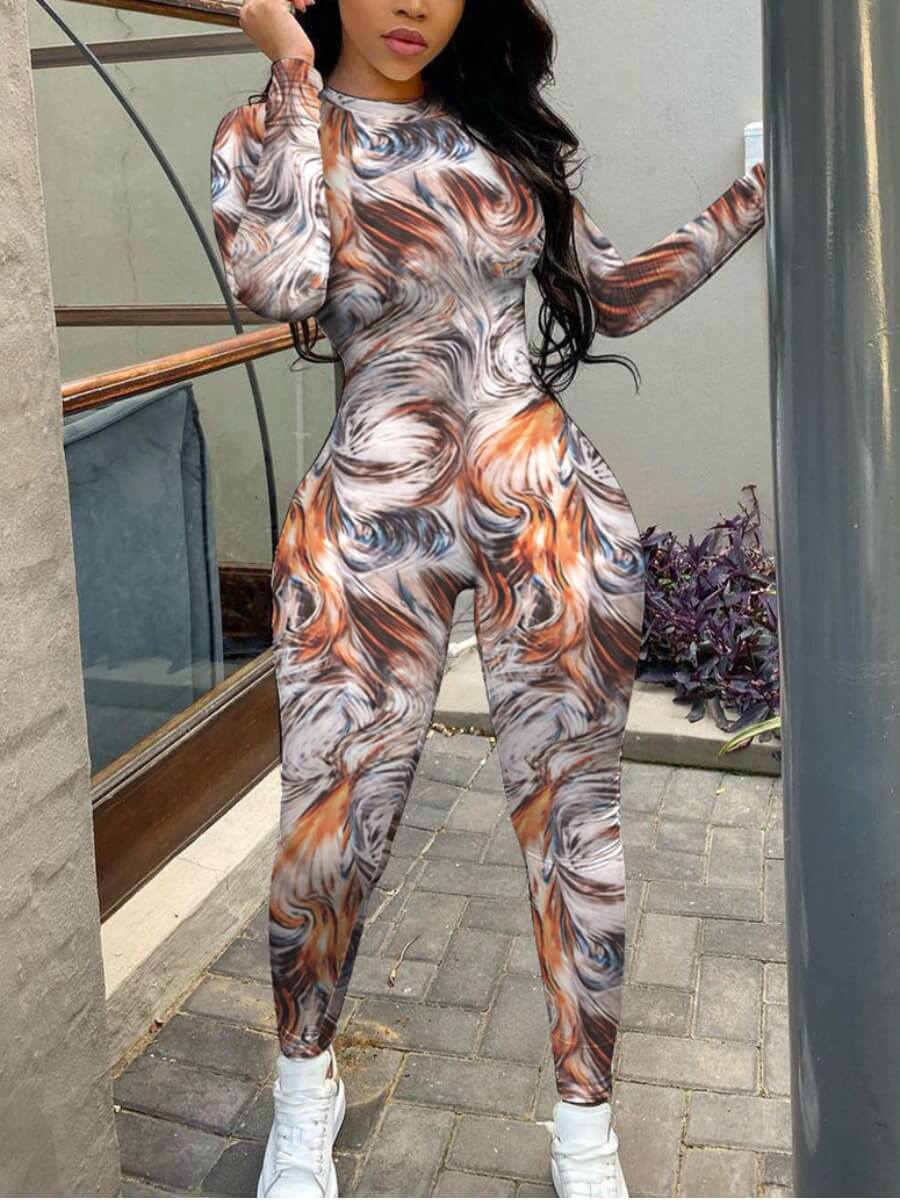 

Lovely Street O Neck Graffiti Element Print White One-piece Jumpsuit