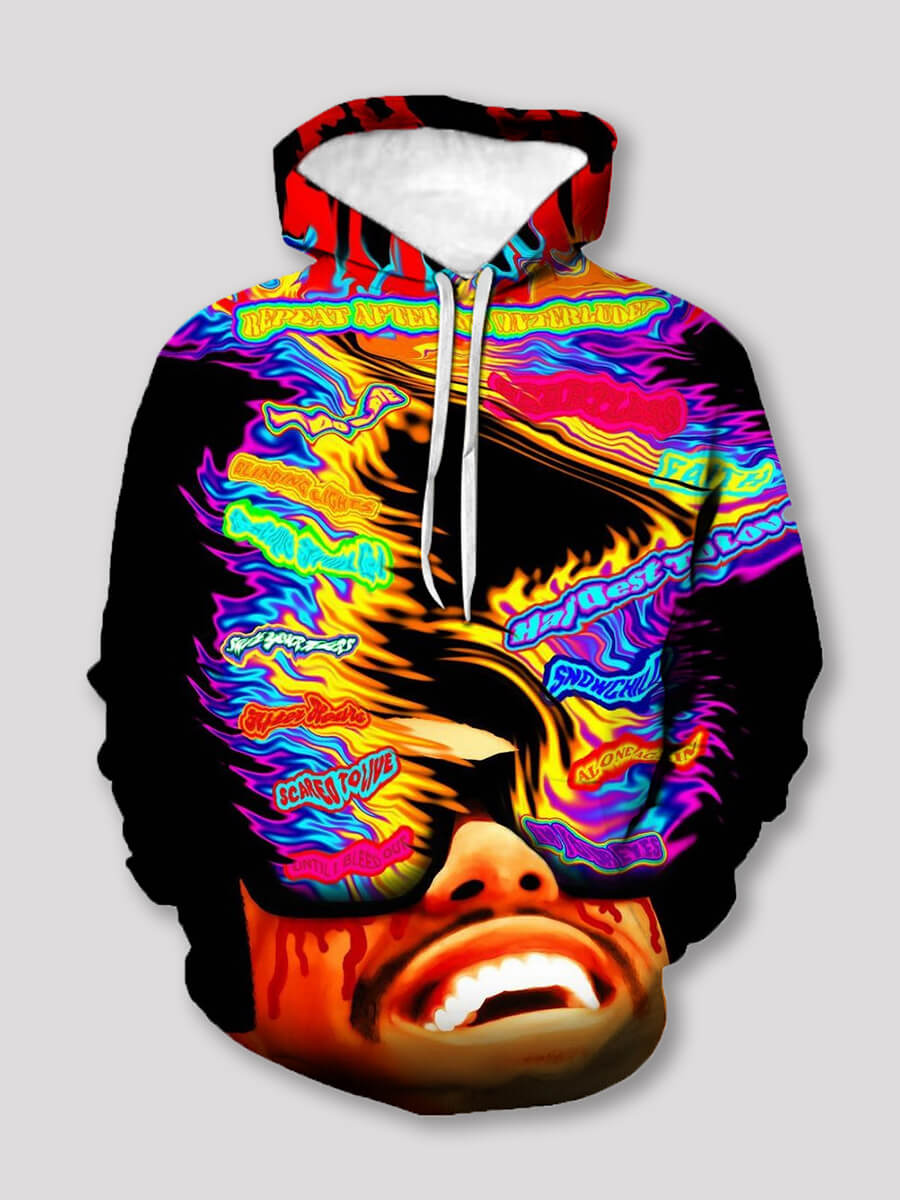 

Lovely Street Face Graffiti Print Patchwork Black Boy Hoodie
