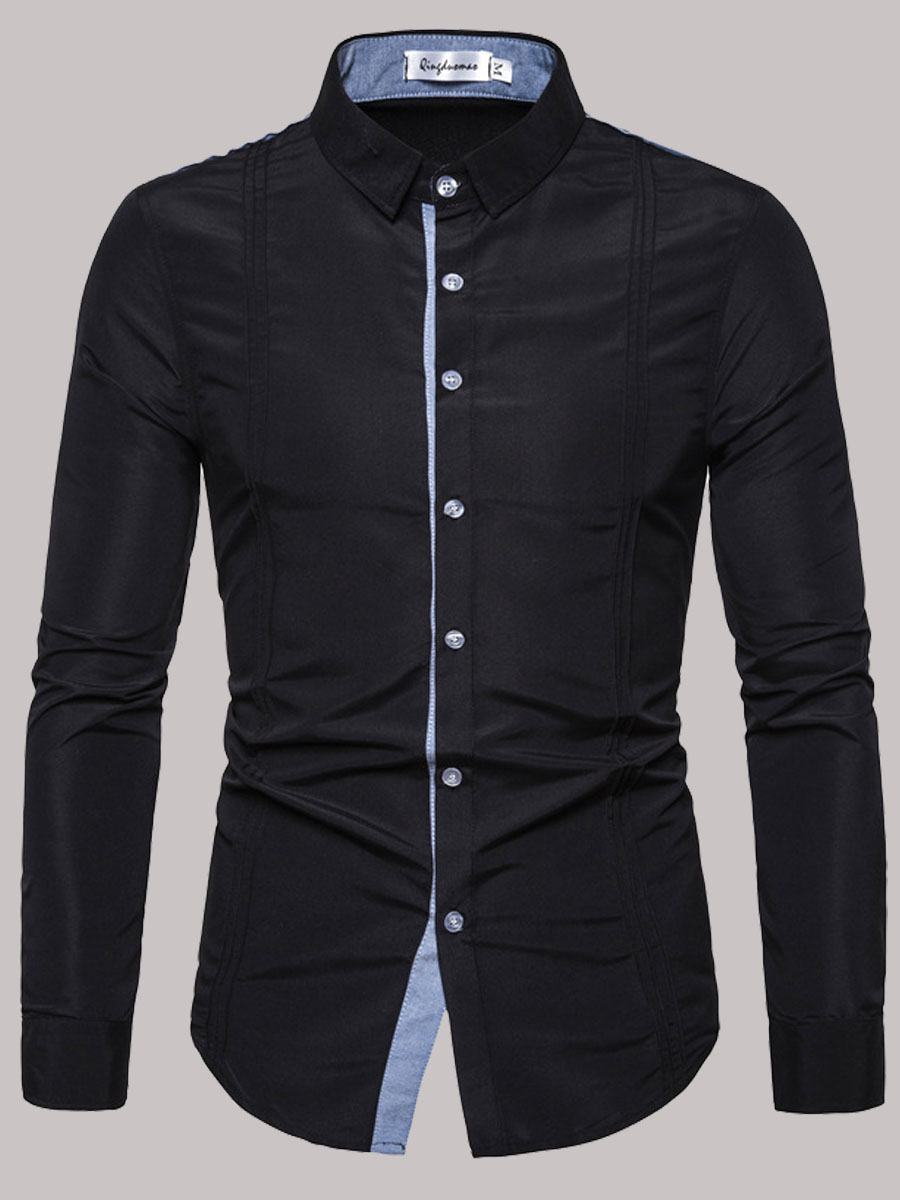 

Lovely Formal Striped Button Design Black Men Shirt