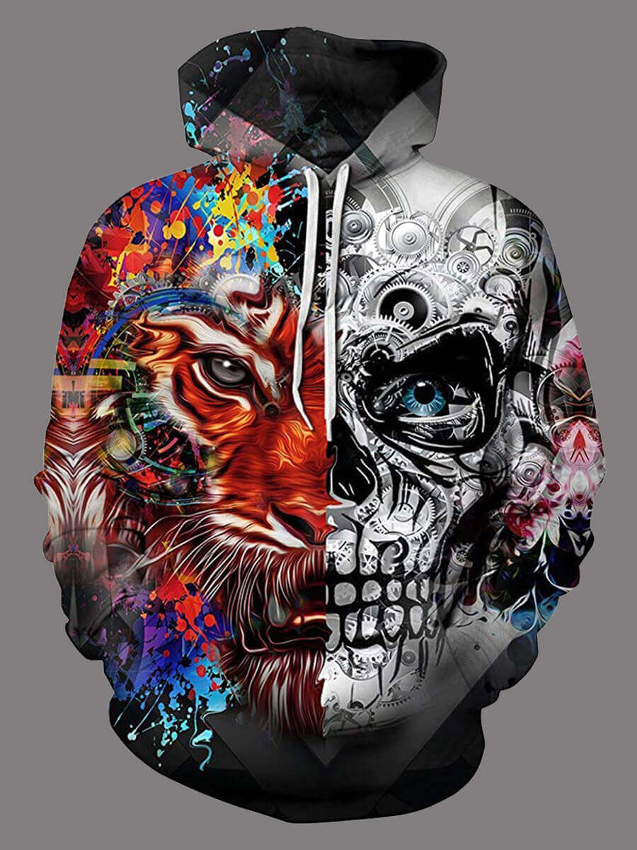 

Lovely Casual Skull Print Patchwork Multicolor Men Hoodie, Multi