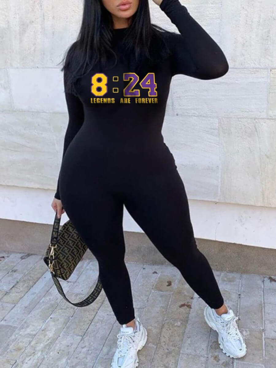 

Lovely Chic Letter Print Patchwork Black Plus Size One-piece Jumpsuit
