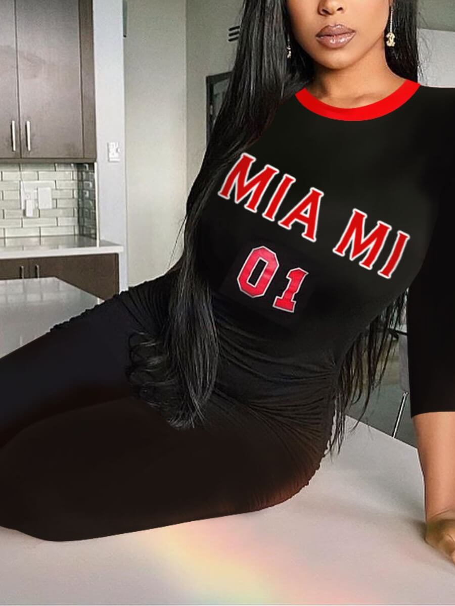 

Lovely Casual O Neck Letter Print Black One-piece Jumpsuit
