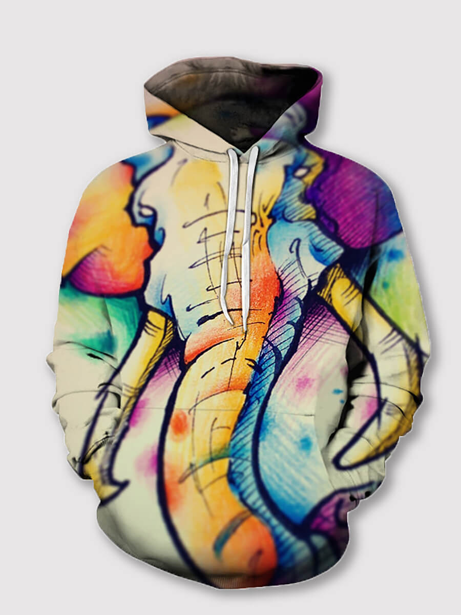 

Lovely Street Graffiti Print Kangaroo Pocket Multicolor Boy Hoodie, Multi
