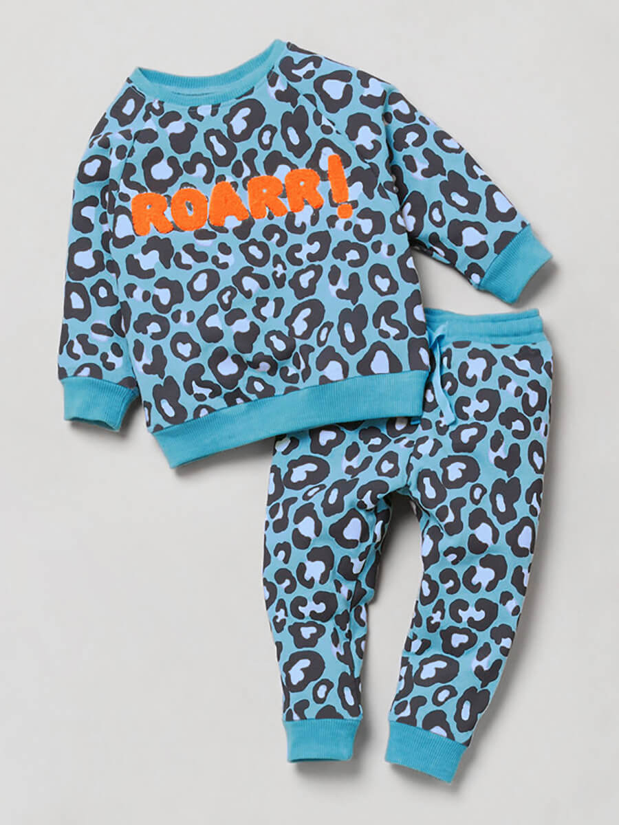 

Lovely Casual O Neck Leopard Letter Print Girl Two Piece Pants Set
