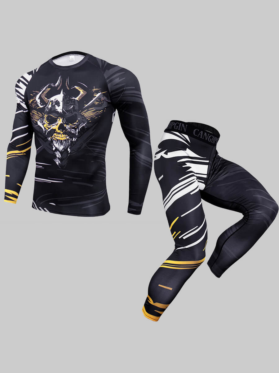 

Lovely Sportswear O Neck Print Patchwork Black Men Two Piece Pants Set