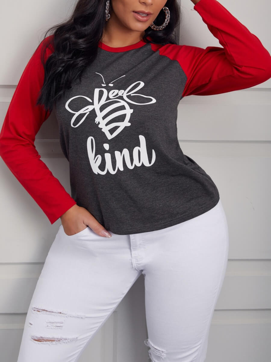 

Lovely Casual O Neck Letter Print Red T-shirt
