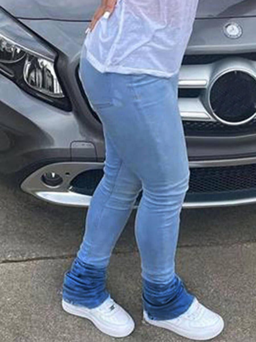 Lovely Casual High-waisted Patchwork Blue Jeans