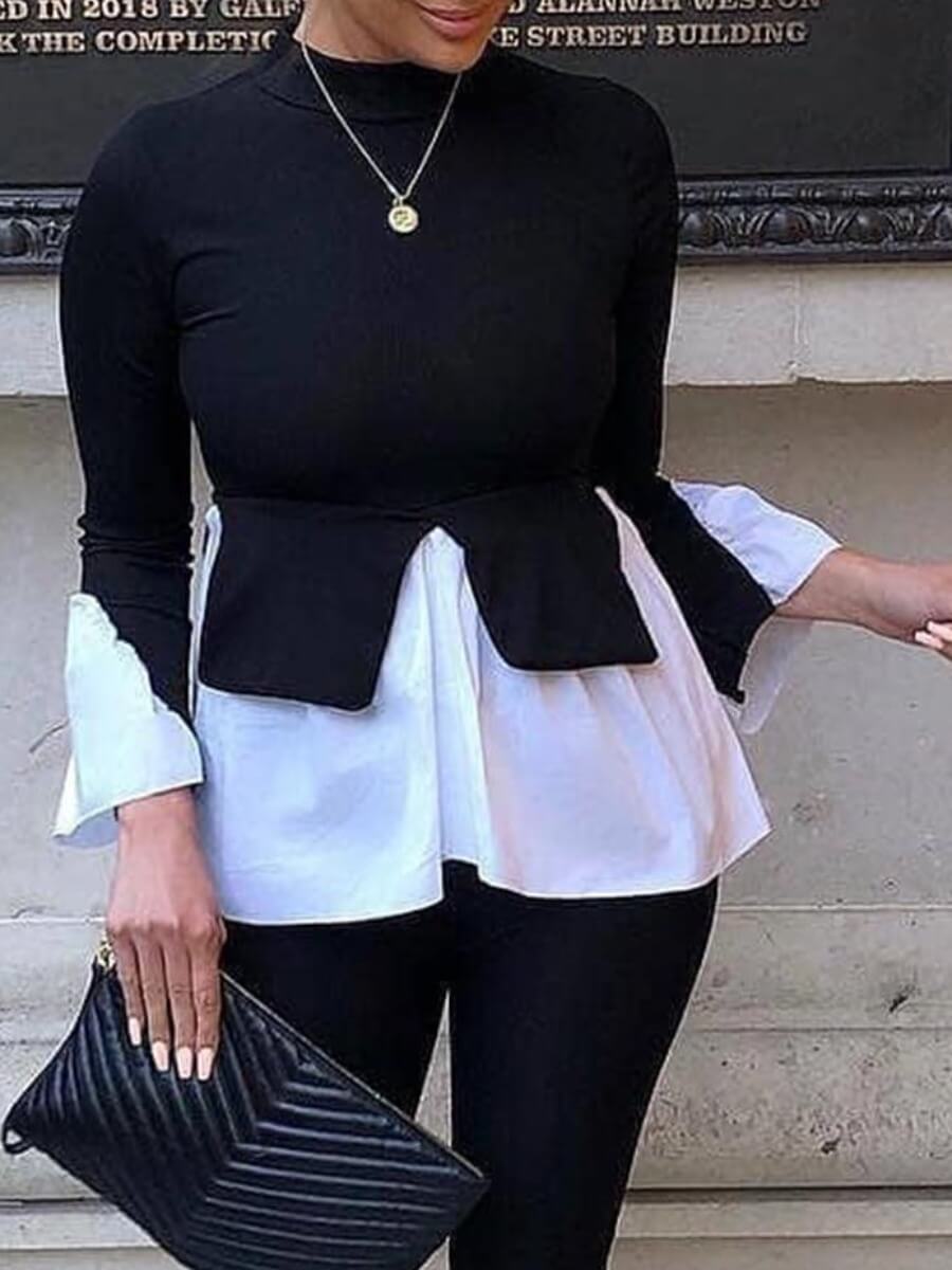 

Lovely Casual O Neck Stitching Black T-shirt