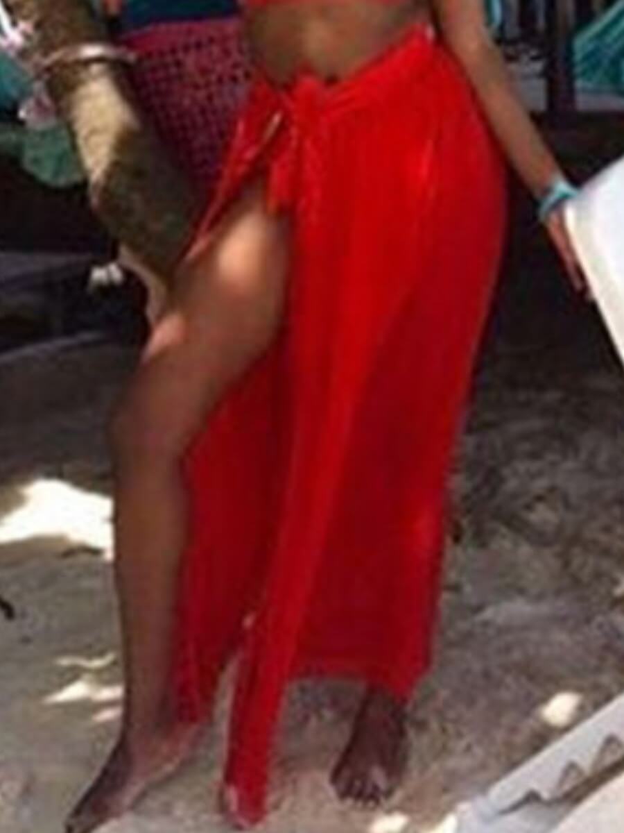 

Lovely Casual Split Asymmetrical Red Cover-up(Without Top