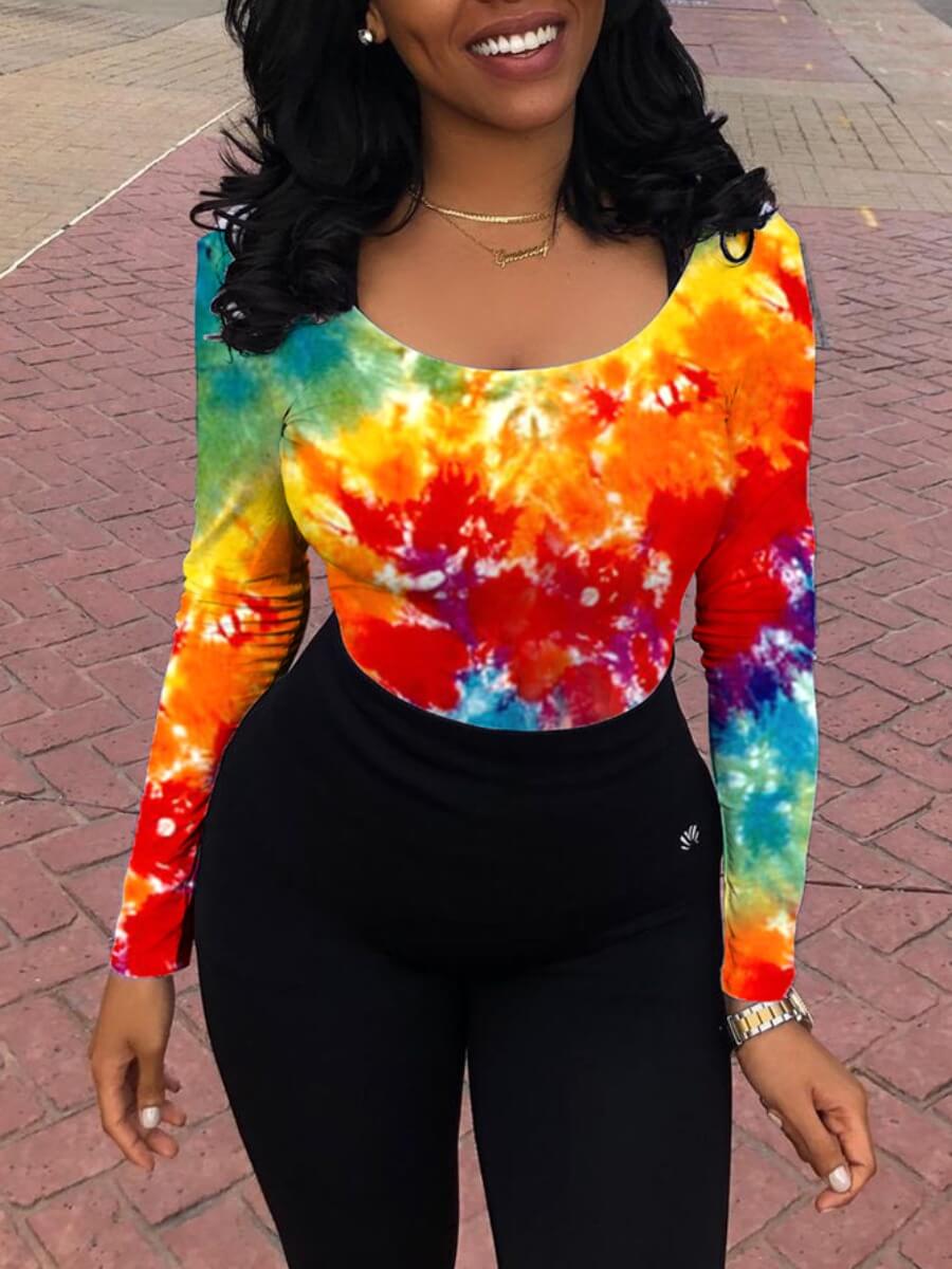 

Lovely Casual O Neck Tie-dye Multicolor T-Shirt, Multi