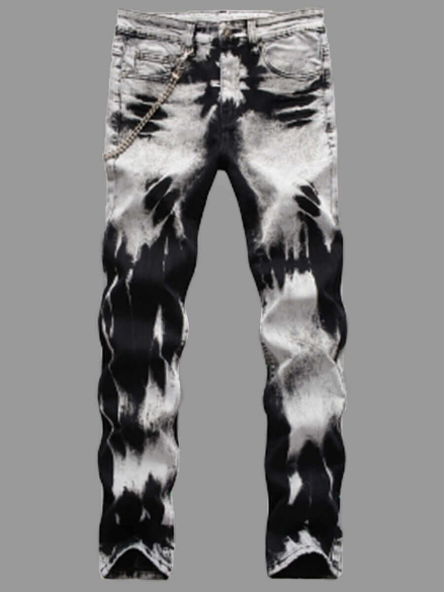 

Lovely Casual Mid Waist Tie-dye Black Grey Men Jeans, Grey black