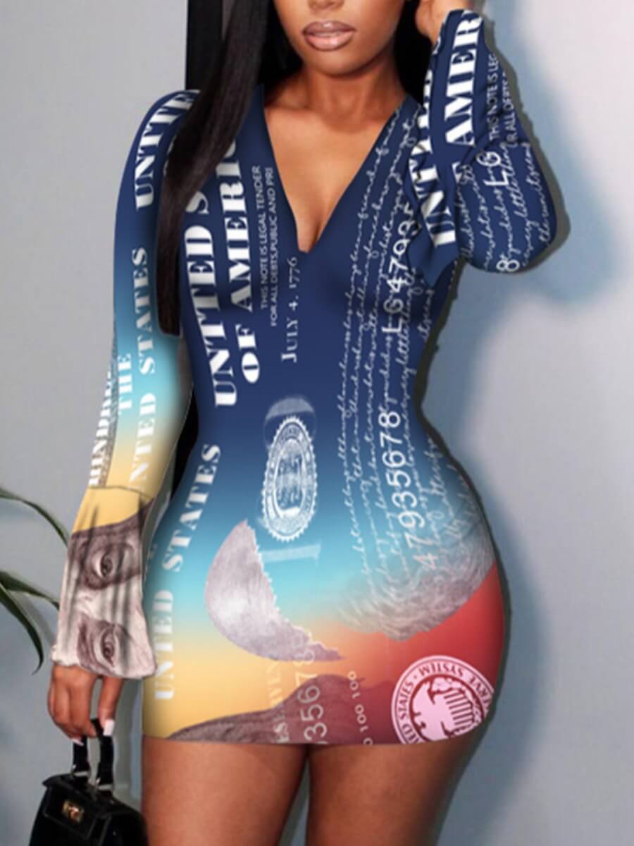 

Lovely Sexy Flared Gradient Letter Print Multicolor Mini Dress, Multi