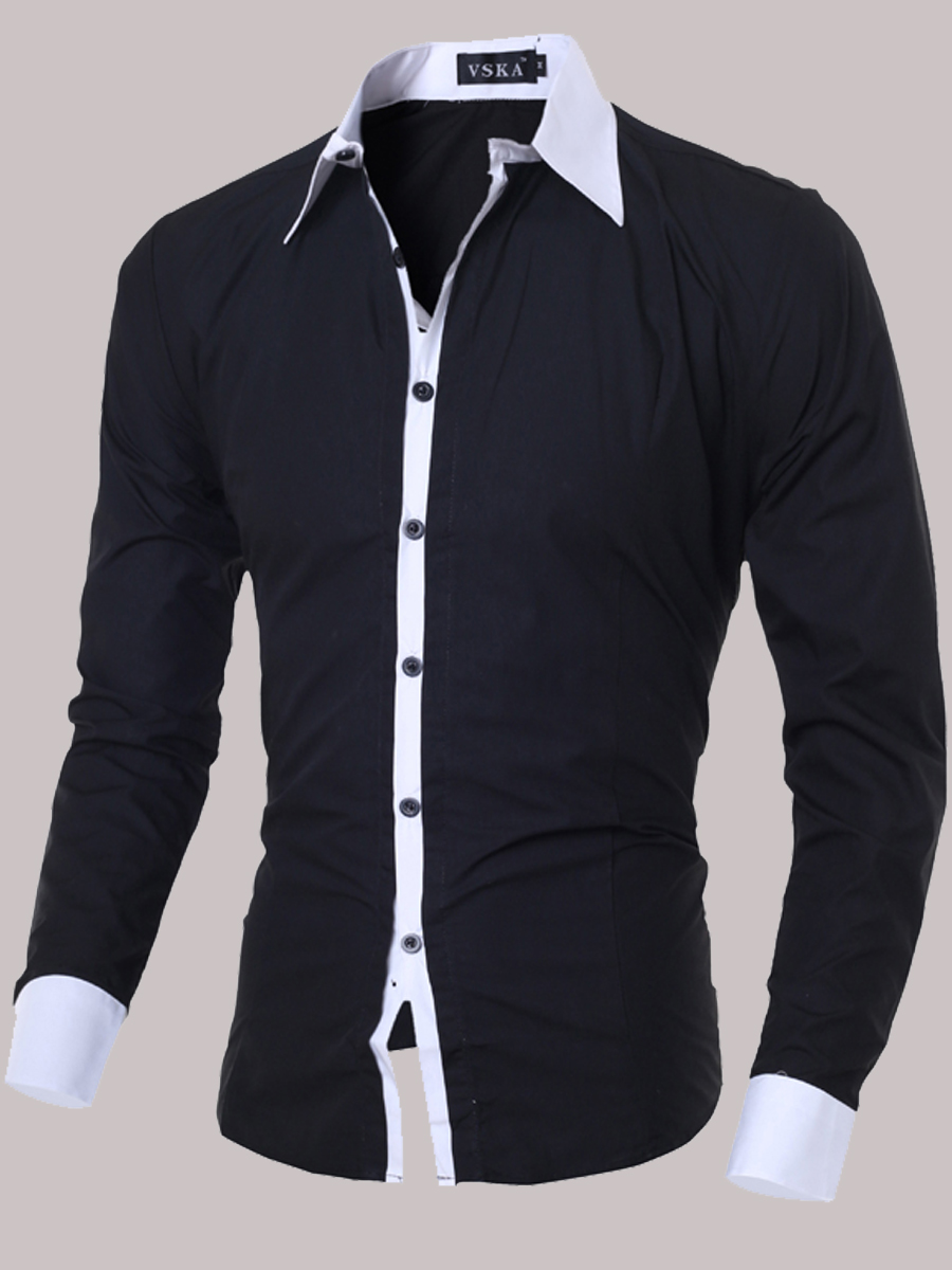 

Lovely Formal Color-lump Patchwork Black Men Shirt