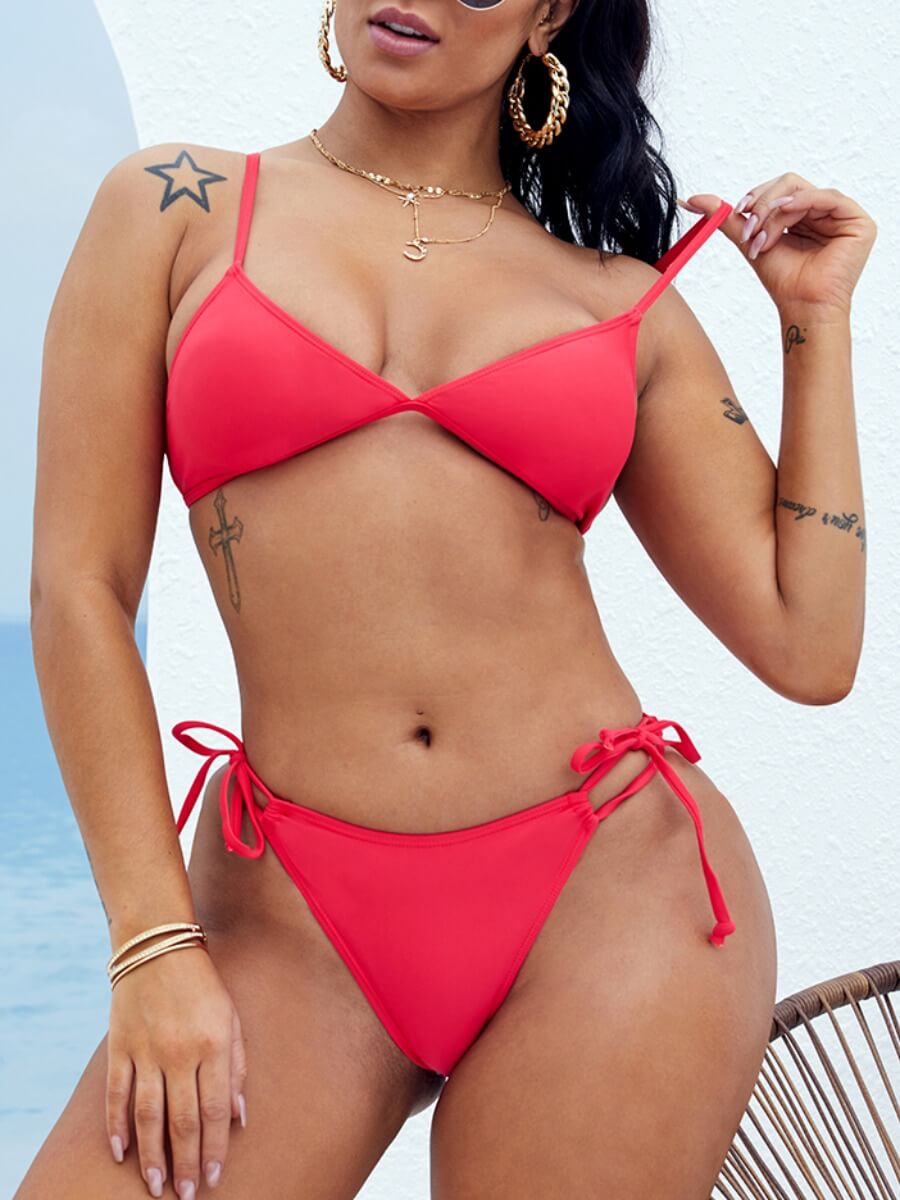 

Lovely Sexy Bandage Hollow-out Design Red Two-piece Swimsuit