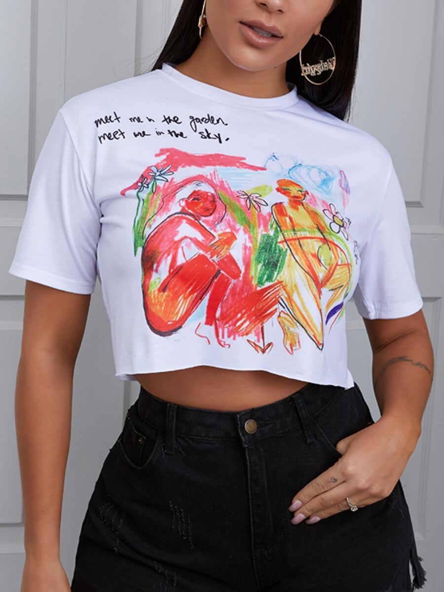 

Lovely Casual Letter Graffiti Print White T-shirt