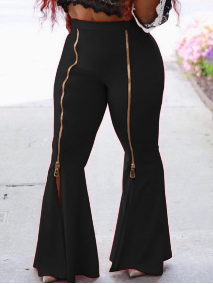 

Lovely Street Flared Zipper Design Black Pants